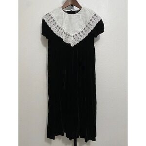 Vtg Black Velvet Lace Bodice Dress Victorian Retro Prairie Traditional Rustic